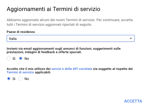 Tappa 1: Creare un account su Google Console