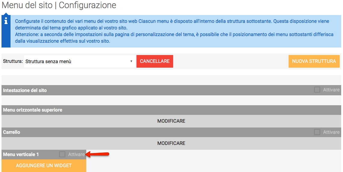 Disattivare menu verticale