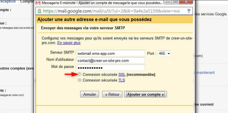 Spuntare la casella SSL