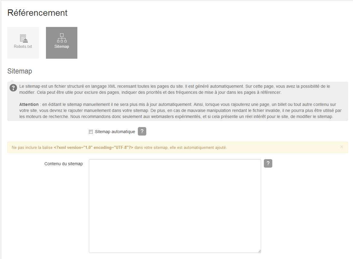 Modificare la sitemap manualmente