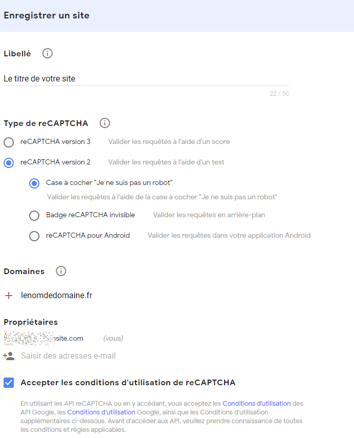 Configurare il sistema reCAPTCHA