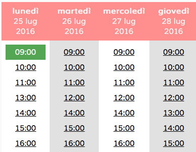 Elenco degli orari disponibili