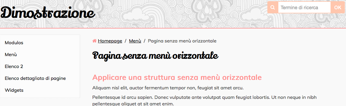 Sul sito pagina solo con menu verticale